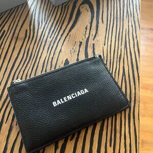 Balenciaga Cash Long Coin And Card Holder in black and white grained calfskin